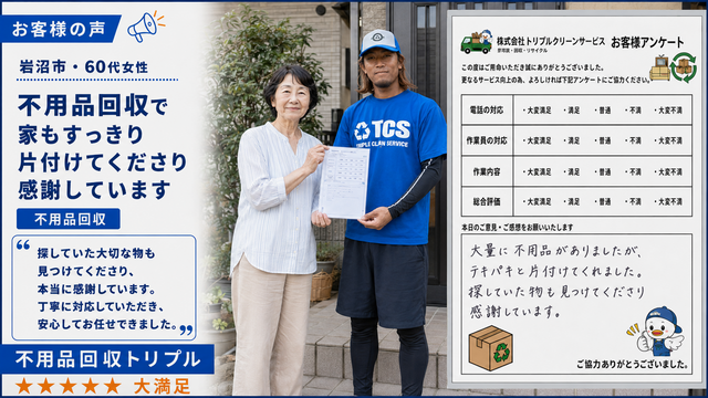 岩沼市・60代女性のお客様アンケート（遺品整理）