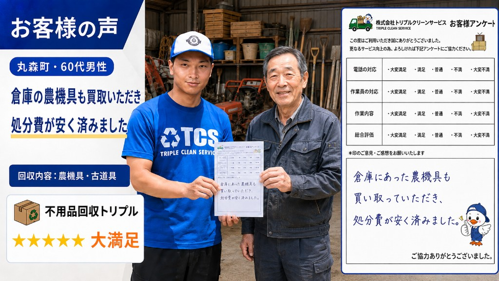 丸森町・60代男性のお客様アンケート（農機具・古道具の買取）