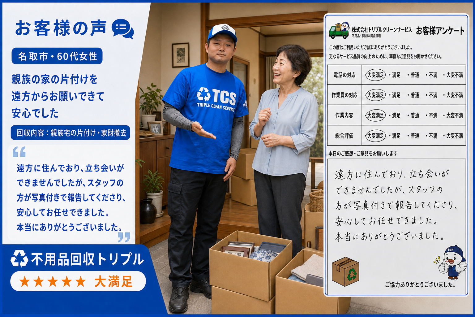 名取市・60代女性のお客様アンケート（親族宅の片付け）