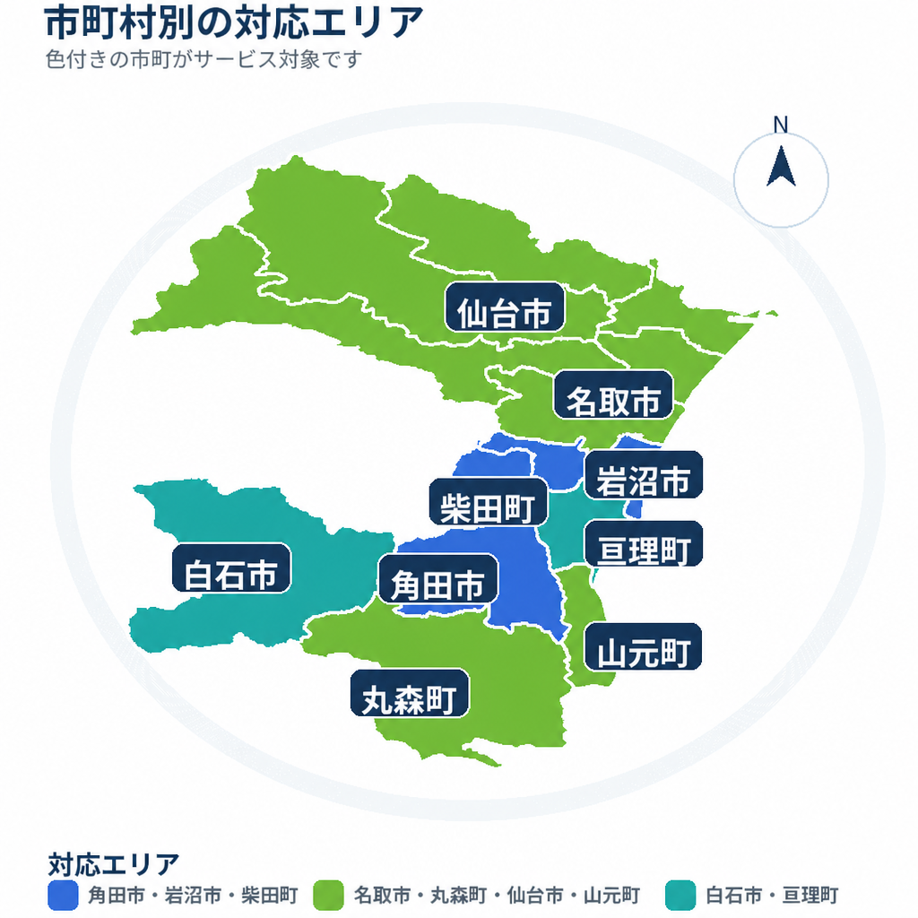 柴田町を含む宮城県の対応エリア