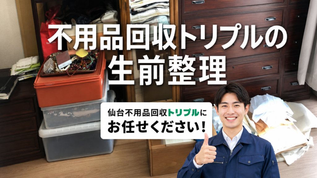 <h1> <alt=”仙台市の生前整理はトリプルにお任せください!/”></h1>