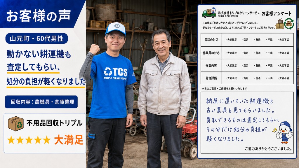 山元町・60代男性のお客様アンケート（農機具の査定・買取）