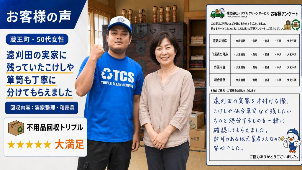 蔵王町・50代女性のお客様アンケート（遠刈田の実家整理・和家具）